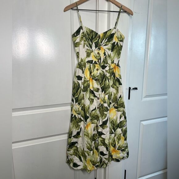 H&M midi floral lemon and leaves button dress summer women’s size xxs P464 - Picture 1 of 4